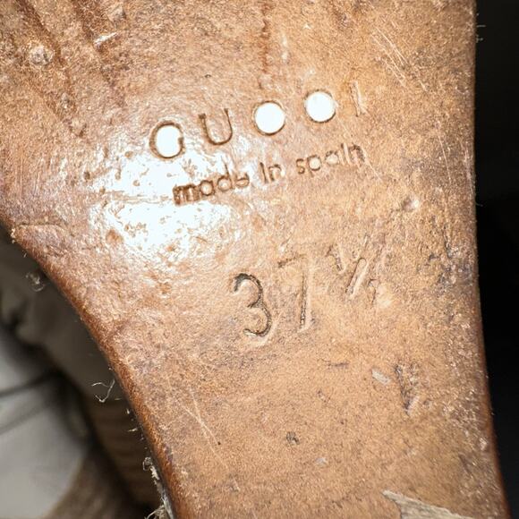 Authentic GUCCI Cream Leather Raffia Jute Wedge Heel Slingback Sandals EU 37.5 - Picture 8 of 11